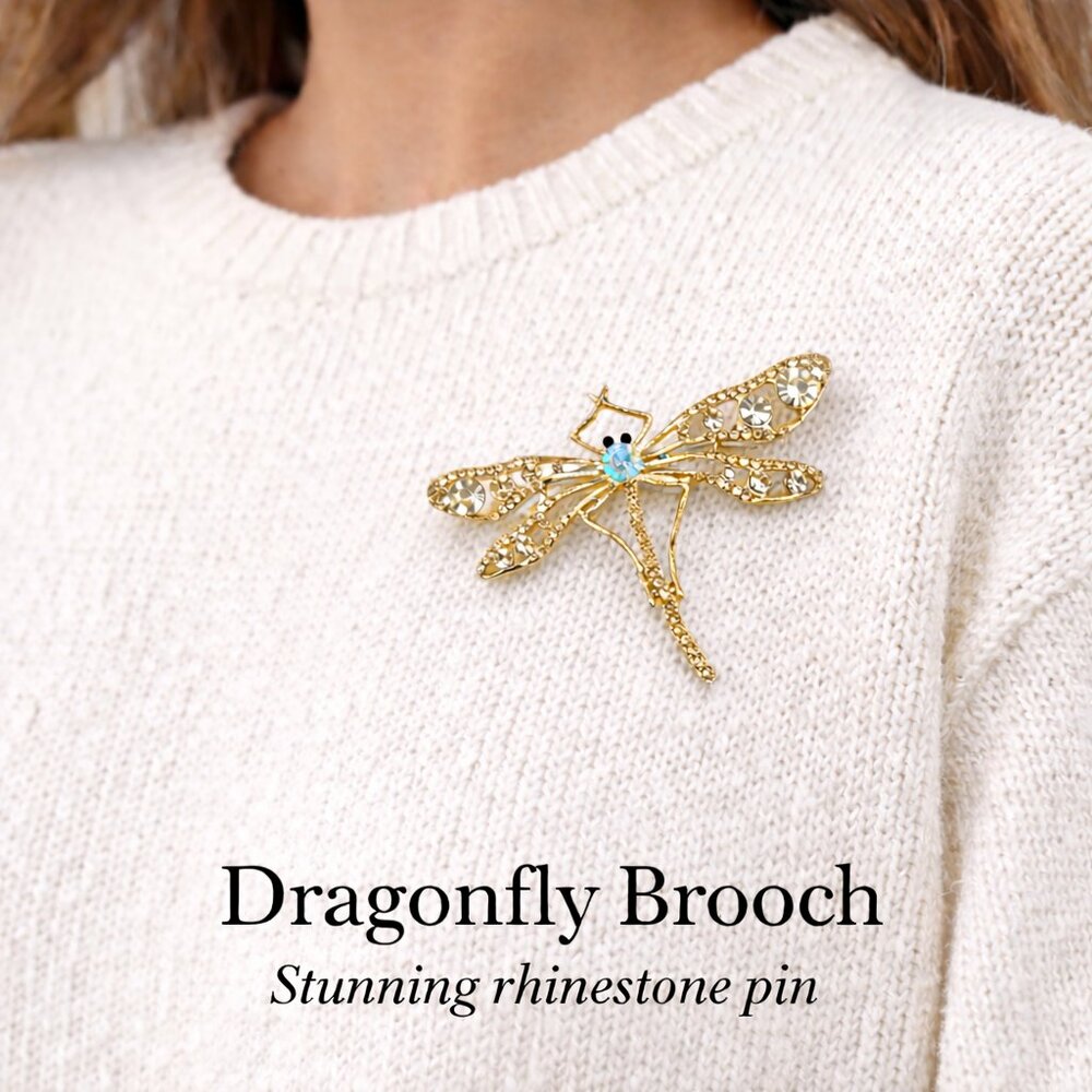 Rhinestone Dragonfly Brooch 3” Statement Pin Crystal Vintage Style